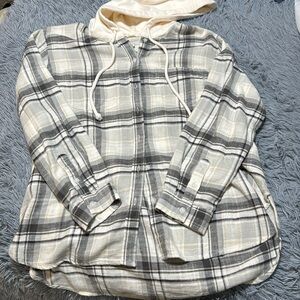 American Eagle Plaid Hooded Button-up Lightweight Jacket